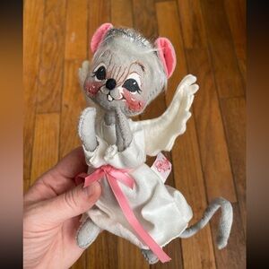 Annalee Gray and White Angel Mouse with Pink Accents